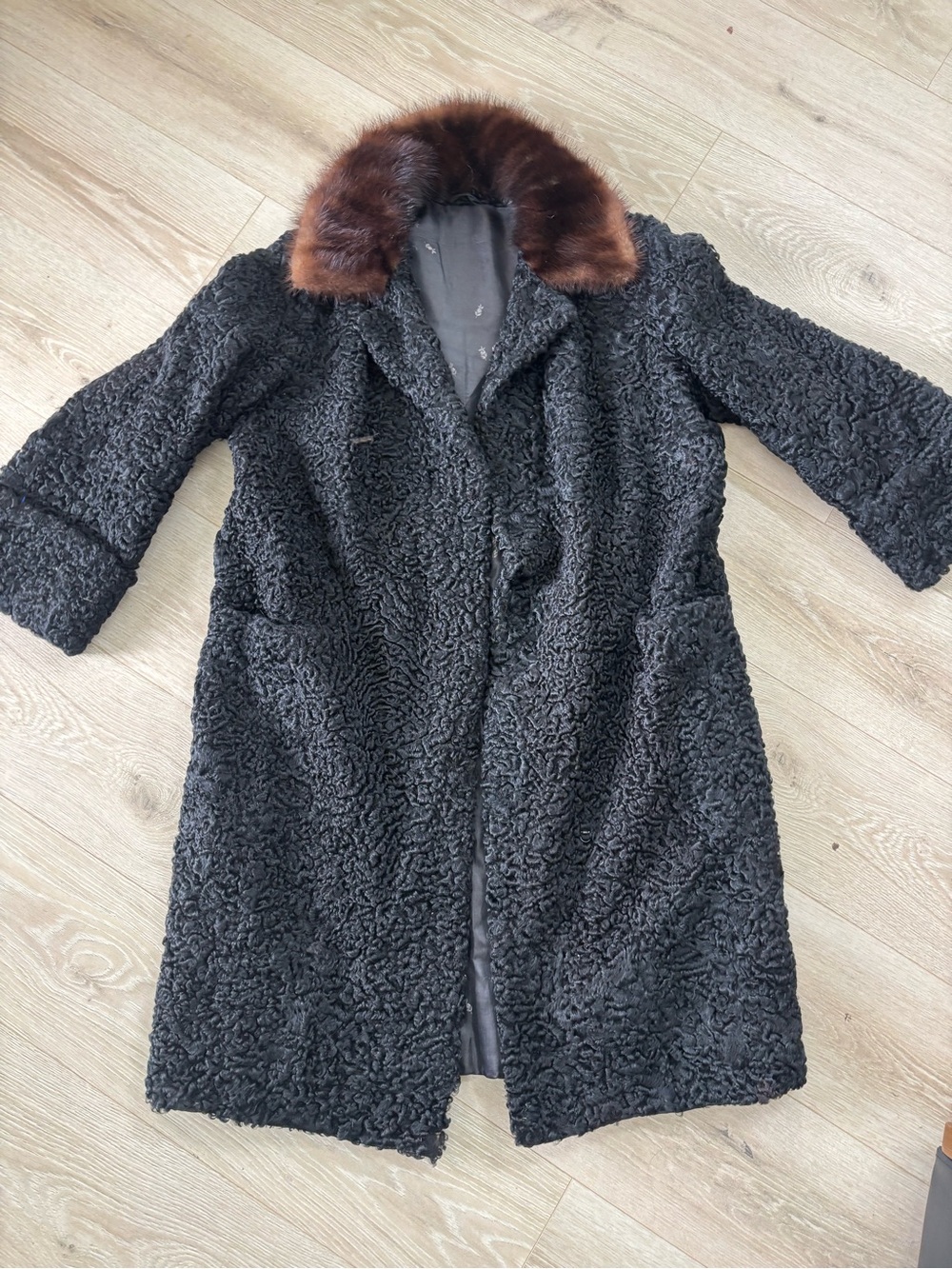 Vintage 1950s Persian Lamb Coat with Brown Fur Collar